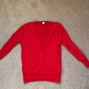 Vibrant Red Button-Up Cardigan